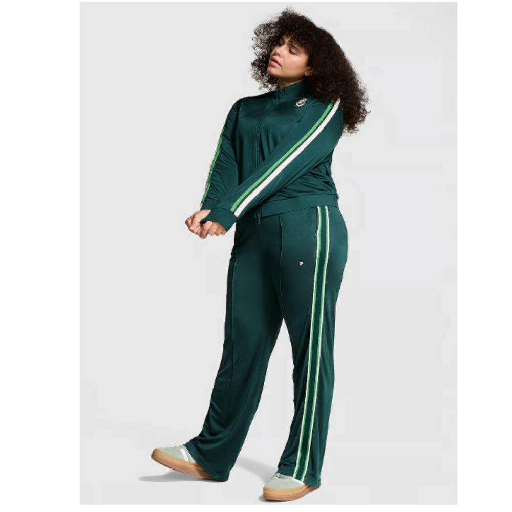 PINK Victoria's Secret Wide Leg Retro Track Pants Green Stripe In Size Small NWT